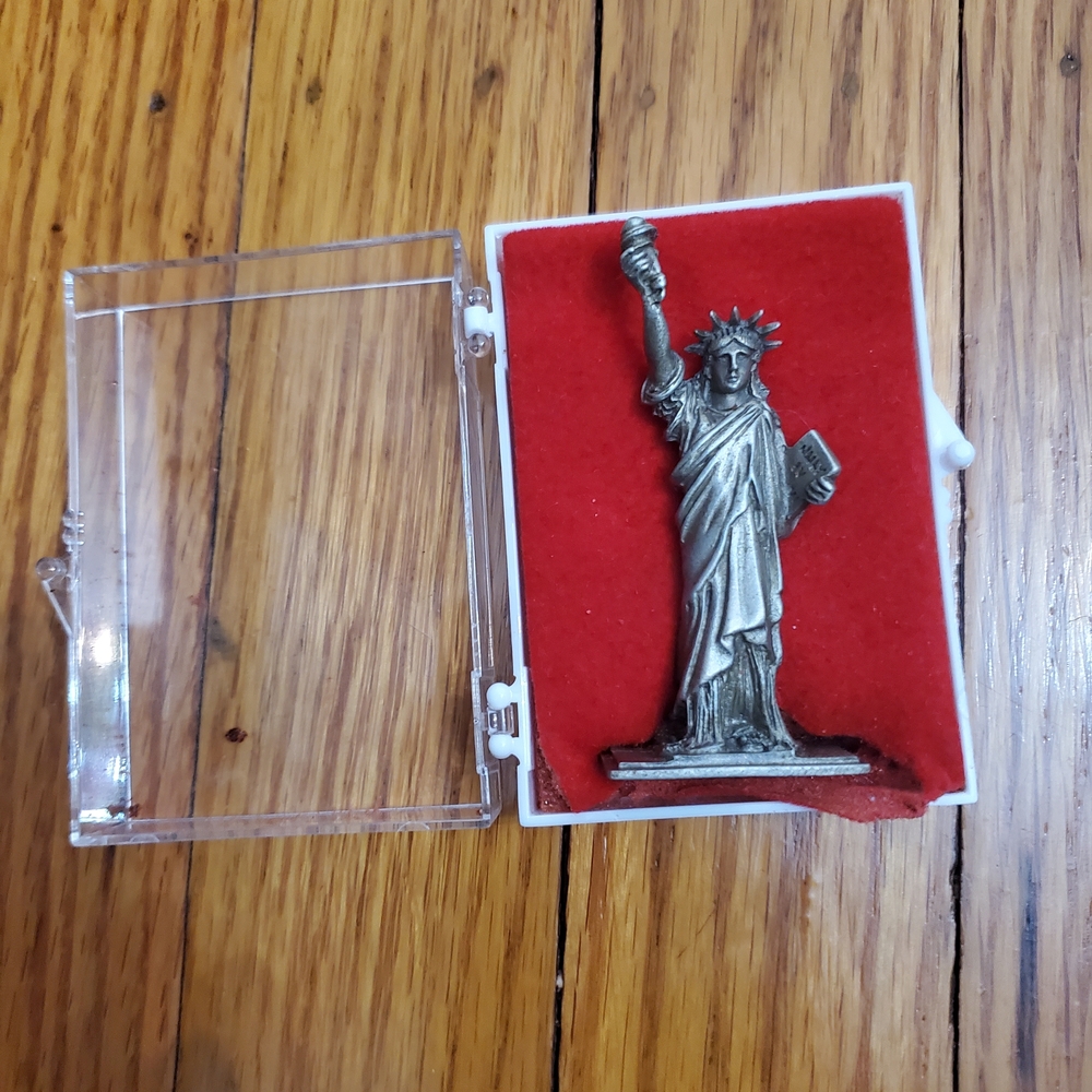 Silver Statue of Liberty Figurine Heavy Brass Vintage